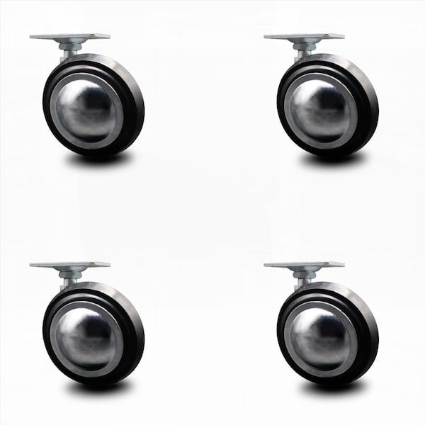 3 Inch Bright Chrome Soft Tread Ball Caster - Top Plate - SCC, 4PK